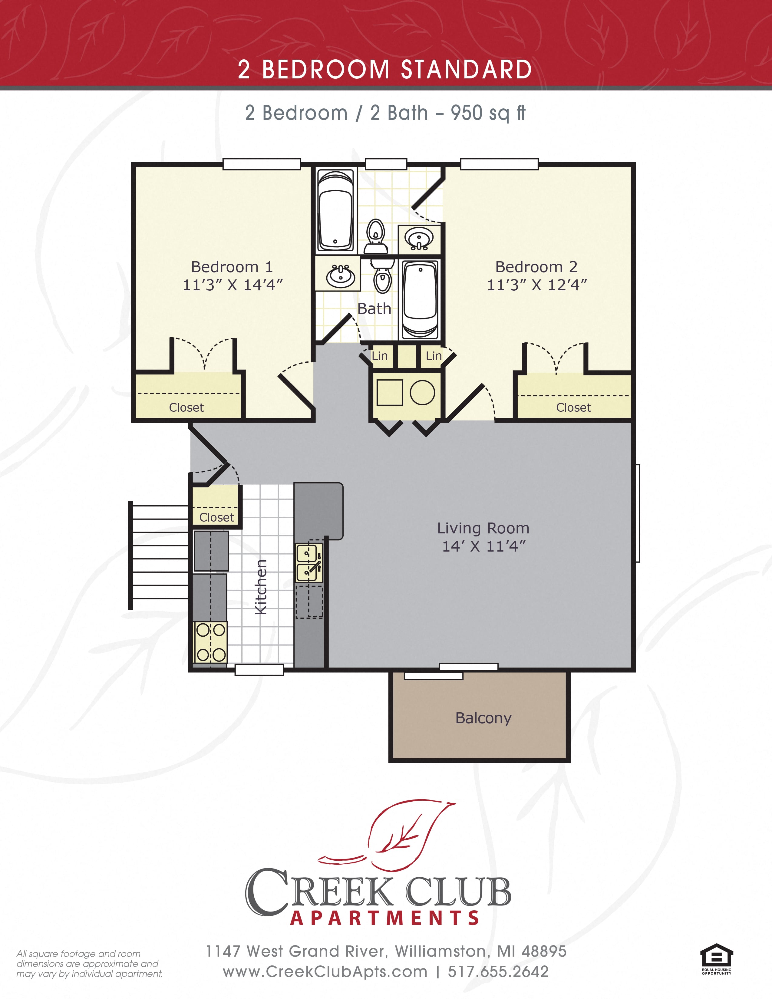 2 Bedroom / 2 Bath Standard floor plan